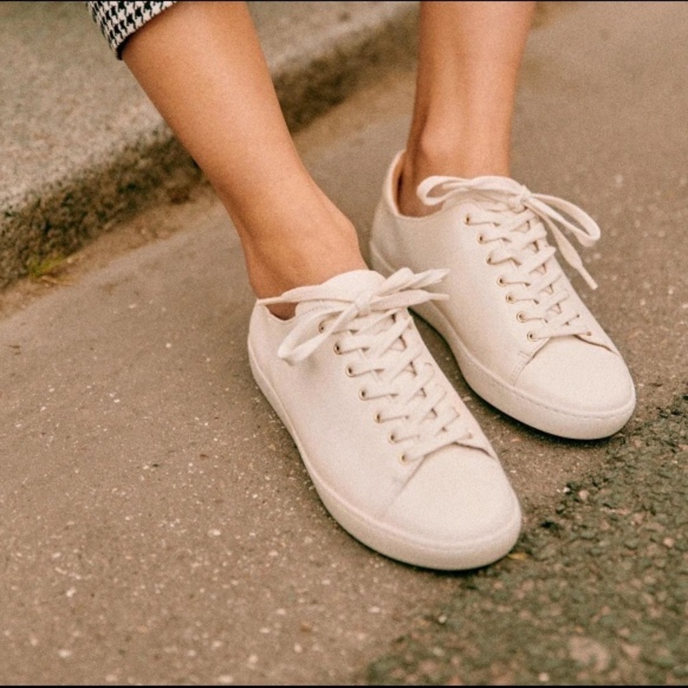 Sezane / Jack Cream Leather Sneakers 39 Smooth Ecru 9